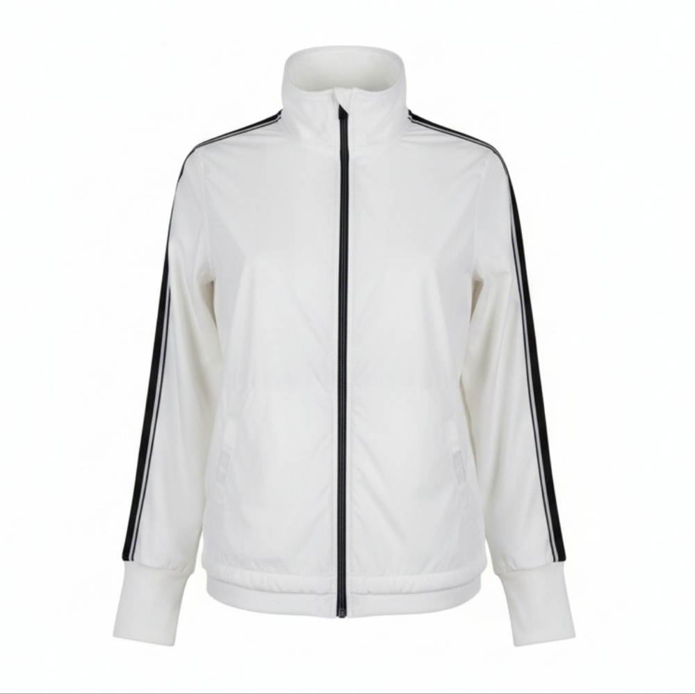 Tangerine Active Stripe Jacket Women Size M White Black Thumb Holes Running New